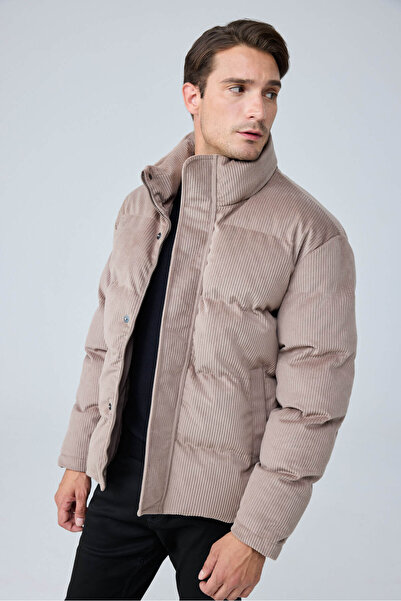 Danger Men's Waterproof Velvet Puffer Inflatable Coat Beige 4346Dngr