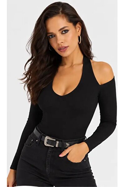 CARLA MARA Women's Black Low-Cut Off-The-Shoulder Long Sleeve Fit Blouse