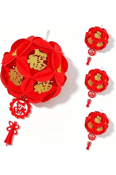 Generic 4 PCS Red Chinese Lanterns with Golden Fu Character, Spring Festival ...