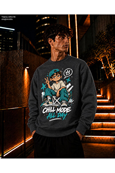 caddekombin Men's Turquoise and Black Chill Mode Written Crew Neck Casual Reg...