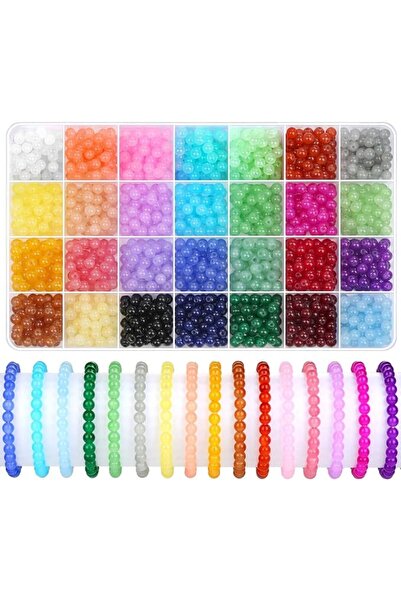 NALACAL 1400 Pieces 6mm Round Glass Beads, Bracelet Making Kit, Glass Bead Ro...