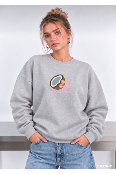 FUFLUNS Sweet Coco Printed Oversized Women's Crewneck Sweatshirt