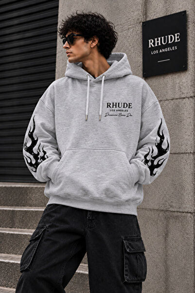 HAI COLLECTİON Erkek Alev Baskılı 3 İplik Oversize Hoodie – Kapüşonlu Kanguru...