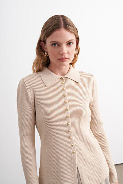 VESNA Knitted Detailed Peplum Knitwear Cardigan