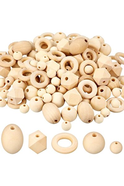 AZONEE Natural Wood Beads Bulk 4 Styles Round Wood Beads Hexagon Polygon Wood...