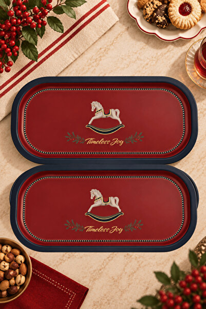Sarkap Home 16x35 cm 2'li Oval Sunumluk Tepsi Seti Yılbaşı Timeless Joy