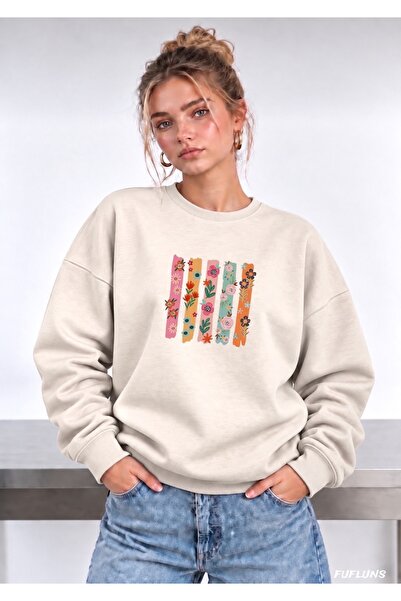 FUFLUNS ΓΥΝΑΙΚΕΙΟ ΦΟΥΤΕΡ OVERSIZE ΜΕ ΣΤΑΜΠΑ ΣΕ ΣΧΕΔΙΟ ΣΕΙΡΑ ΑΝΘΩΝ ΚΑΙ ΛΟΥΛΟΥΔΙΩΝ