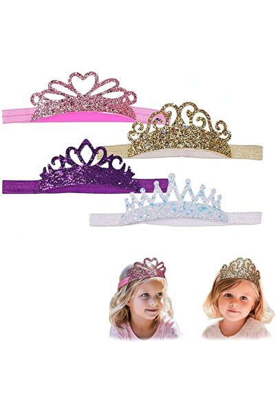 KASTWAVE 4PCS Glitter Princess Crown Headbands Clips Baby Girls, Mini Tiara C...