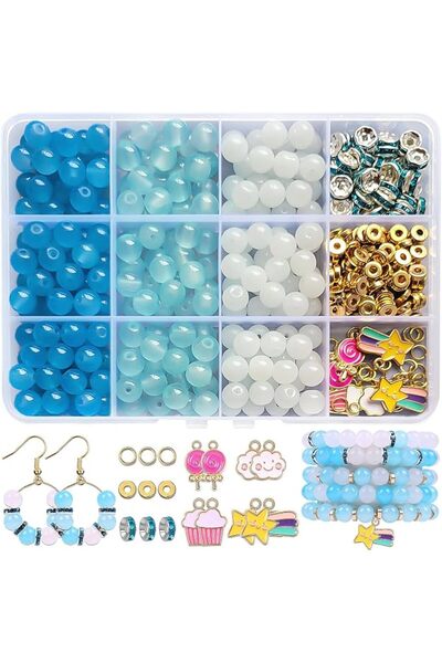 KASTWAVE 300PCS Glass Beads for Jewelry Making, 8mm Glass Beads Bracelet Maki...