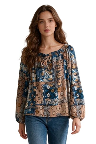 OEM Bluza dama eleganta cu umerii goi si imprimeu etnic multicolor, maneci lu...
