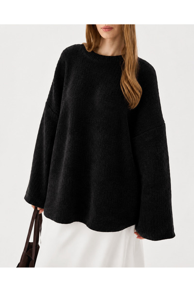 Hepsi Moda Oversize Şönıl Triko Kazak - Siyah