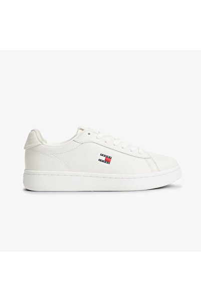 Tommy Hilfiger Γυναικείο δερμάτινο αθλητικό παπούτσι εκρού χρώματος με λογότυ...