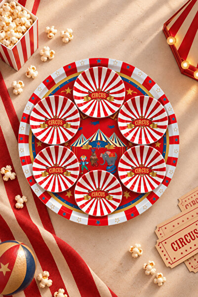 Sarkap Home 34 cm Circus Kırmızı ve 10x3,2 cm 6'lı Çerezlik Seti
