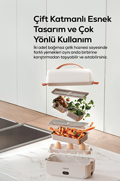 Xenon Smart Elektrikli Sefer Tası | Isıtıcılı, Çift Hazneli, Çelik, Vakumlu, Sızdırmaz, Yemek Kabı (X1122)