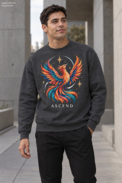 caddekombin Men's Emerald Phoenix Printed Crew Neck Casual Regular Fit Sweats...