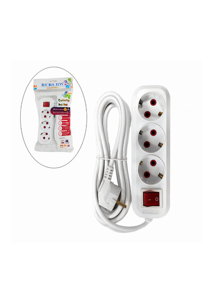 JML Prelungitor Electric 5m cu 3 Prize și Buton Roșu ON/OFF