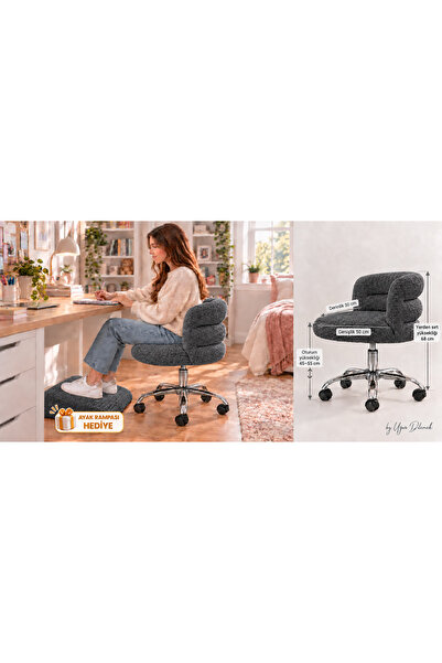 arge demo Peluş Kumaş Krom Ayaklı Çalışma Sandalyesi ve Ofis Koltuğu (Yüksekl...