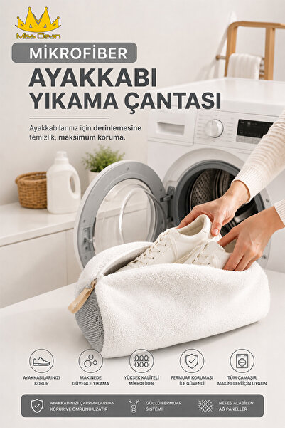 Miss Clean Ayakkabı Yıkama Çantası Özel Mikrofiber Kumaş 600 GSM Fermuarlı Bü...