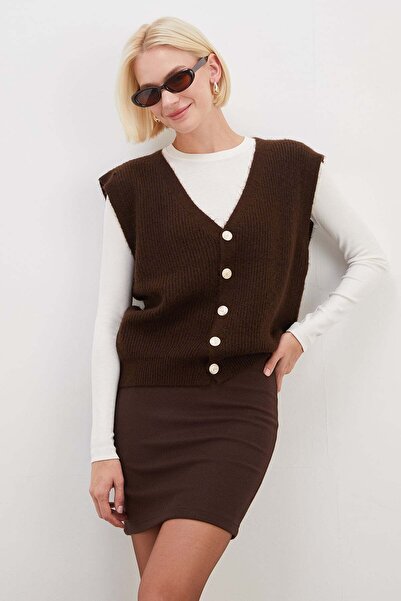 Fulla Moda Bearded Buttoned V-Neck Oversize Vest