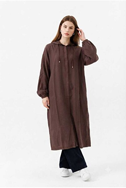 Neways 6465-Denim Parça Boya Yarasa Tunik Kahve