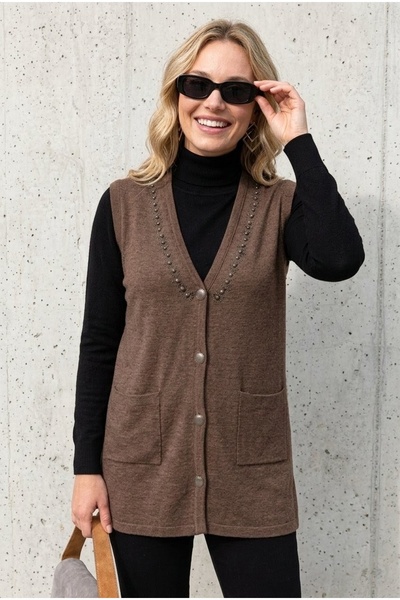 onno style women Stone-Embellished Steel Knitted Tricot Women's Vest