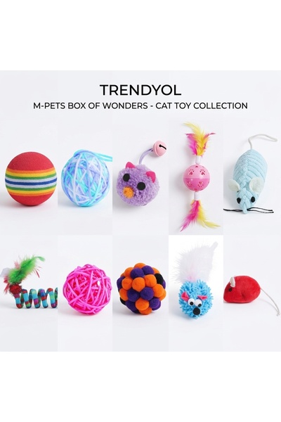 MPET M-Pets Box of Wonders 10'lu Karışık Kedi Oyuncak Seti – Renkli Yuvarlana...