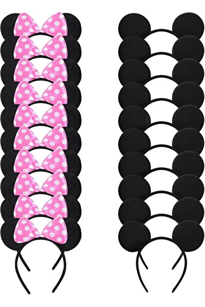 Parlberd 20 Pack Mouse Ears Solid Bow Ears Headband for Boys and Girls, Black...
