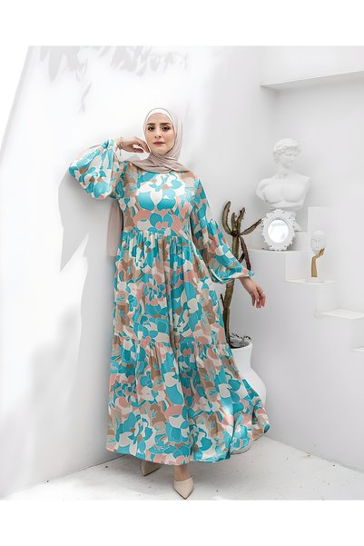 Forhunna Chic Blue - Turquoise Floral Print Maxi Dress