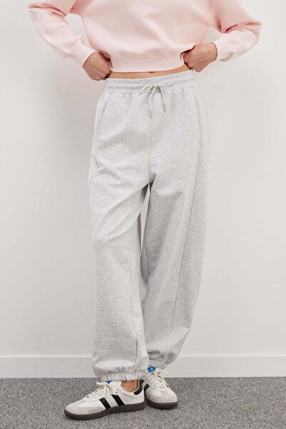 Fulla Moda Beli Lastikli Nervürlü Jogger Eşofman Altı