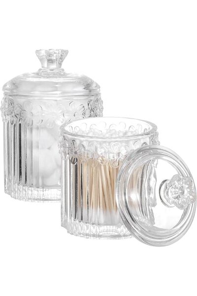 GENERAL 2-Piece Glass Jar Set with Lids, Clear Decorative Organizers for Cott...