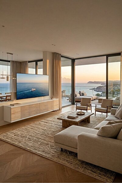 cnyr TDA1204BT - CORSAZH DUVARA MONTAJ TV STAND, TV RAFI BEYAZ-TRAVERTEN 120CM