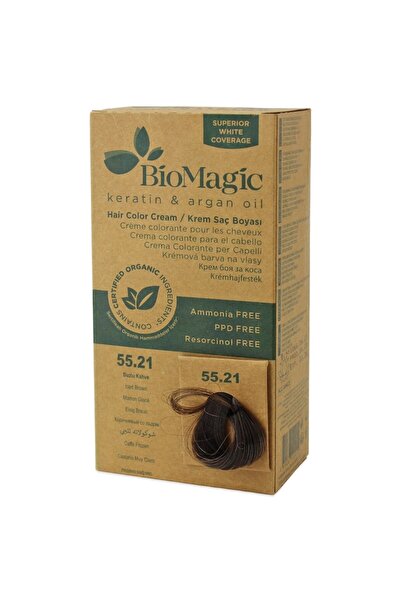 BIOMAGIC Vopsea de păr permanentă fără amoniac, maro cenușiu, 55.21 Iced Brown