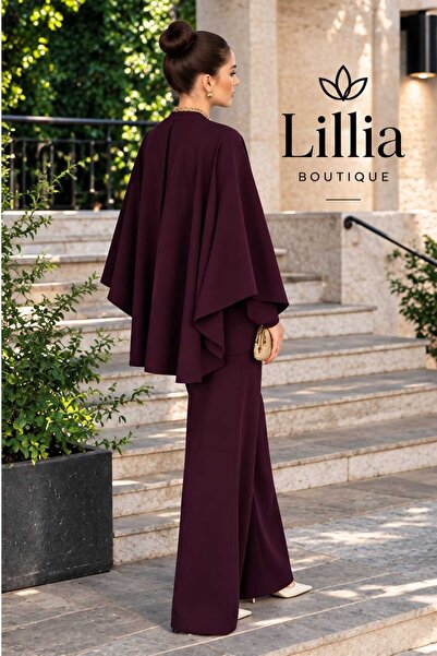 LiliaBoutique Kadın Premium Pelerinli Tesettür Tulum Takım