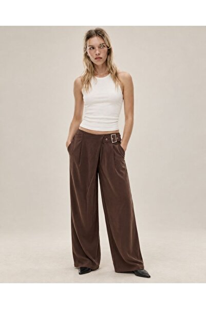 Şeker Portakalım Double-Breasted Cut-Waist Buckle Wide-Leg Palazzo Modal Trou...