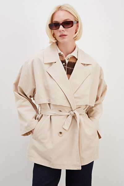 Fulla Moda Cape and Belted Wide Sleeve Oversize Trench Coat