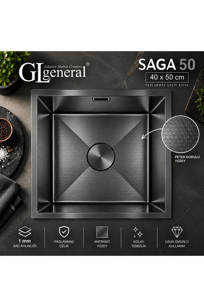GL GENERAL General SAGA 50 Petek Dokulu Paslanmaz Çelik Mutfak Evyesi 40x50 c...