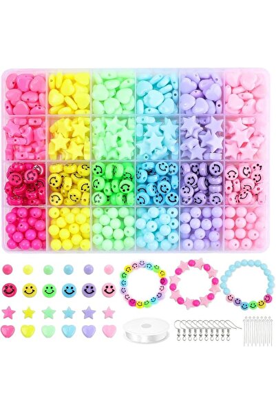 TERRIFI 552pcs Acrylic Candy Color Beads Kit, Heart & Star Pastel Beads with ...