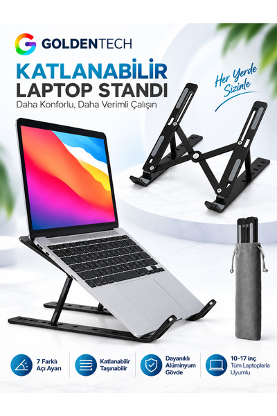 Golden Tech Alüminyum Ayarlı Laptop Macbook Uyumlu Notebook Yükseltici Stand ...