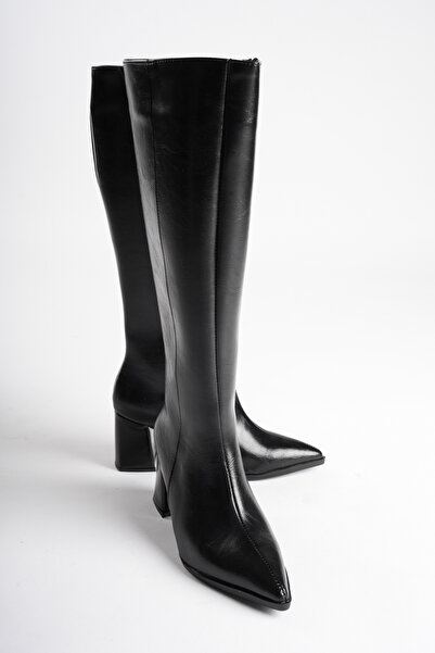LEVONYA Women's Black Boots with Zipper and Thick Heels