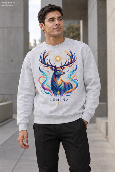 caddekombin Men's Majestic Deer Printed Crew Neck Casual Regular Fit Sweatshirt