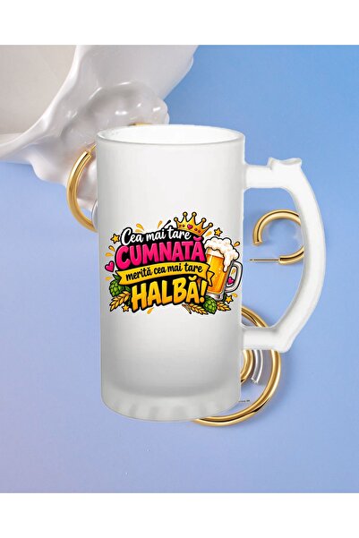Arka9 Halbă de bere personalizată 500 ml – „Cea mai tare CUMNATĂ merită cea m...