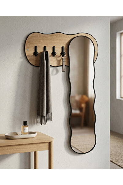 PLUS40 Modern Wall-Mounted Entrance Mirror with Flowing Waves Design, Featuri...