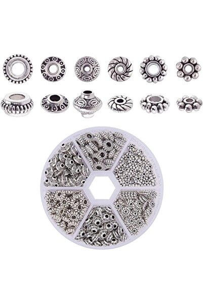 EXCEFORE Antique Silver Spacer Beads, 300pcs 6 Style Jewelry Making Metal All...