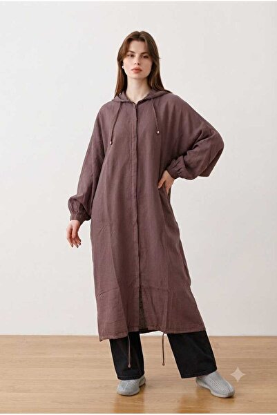 Neways 6465-Denim Parça Boya Yarasa Tunik Kahve