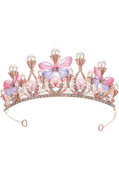 Bukela Princess Tiara For Girls Butterfly Crystal Crown With Pearls Silver Rh...