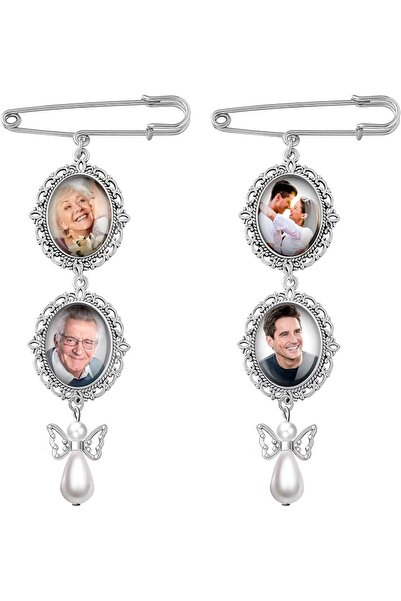 GENERAL 1 Pcs Wedding Bouquet Photo Charm DIY Kit, Double Lacy Frame Pin Broo...