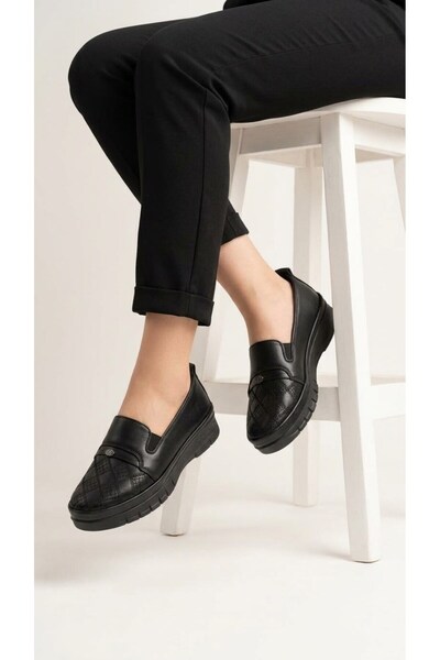 uway Women's Black Classic Shoes Orthopedic Mother Shoes Mother Ballerina Shoes Mother Women's Casual Shoes