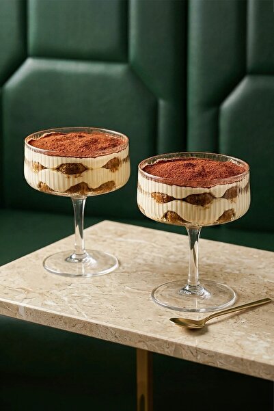 NESS HOME 2-Piece Striped Glass Ice Cream and Dessert Presentation Bowl with ...