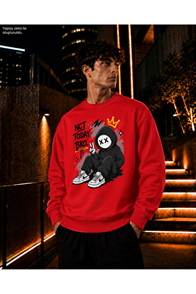 caddekombin Men's Hooded Masked Figure Crew Neck Casual Regular Fit Sweatshirt