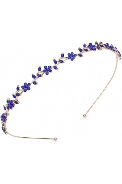 GENERAL Royal Blue Hair Hoop with Rhinestone Flowers Elegant Alloy Hair Acces...